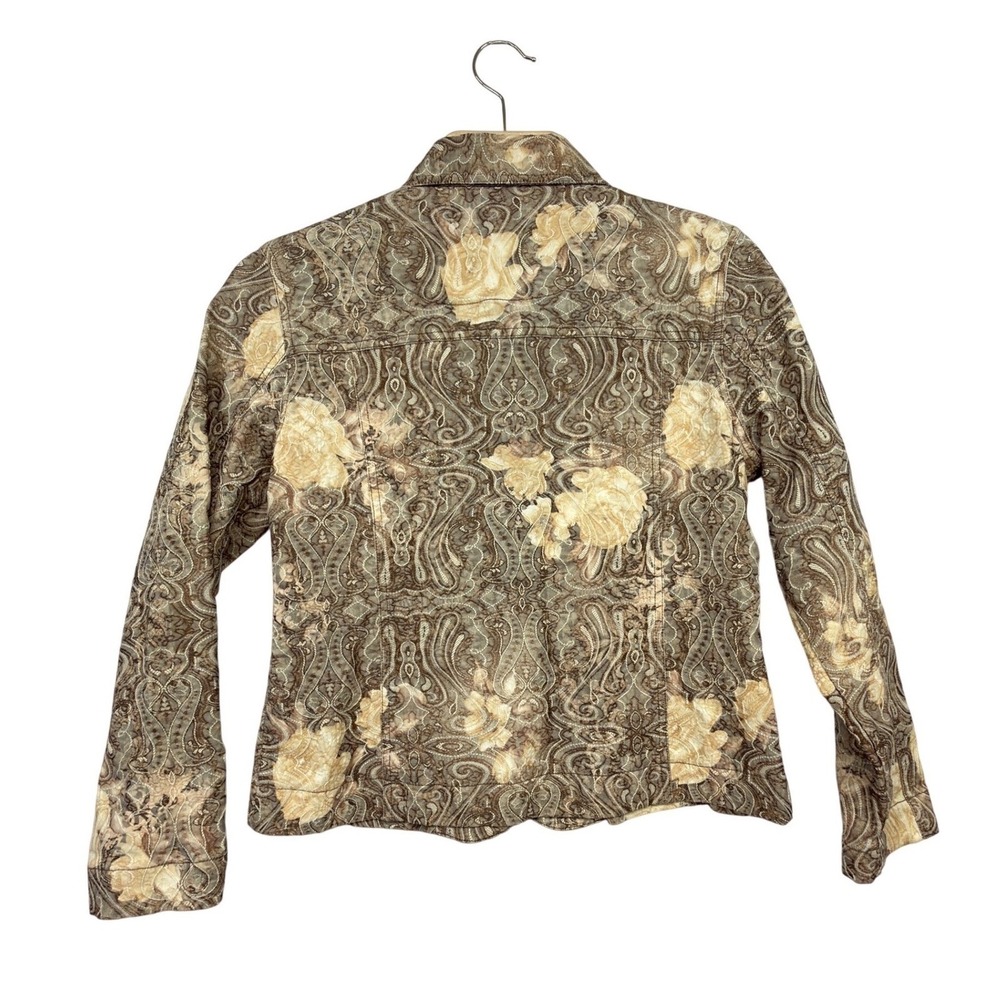 Analogy Petite Cropped Paisley Jacquard Jacket Neutral Brown Stretch - Picture 3 of 9